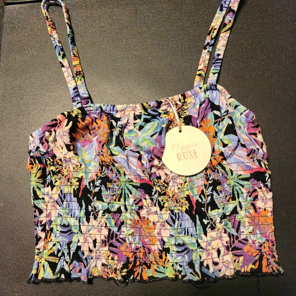 Hippie Rose women's floral crop tank top. Size XS